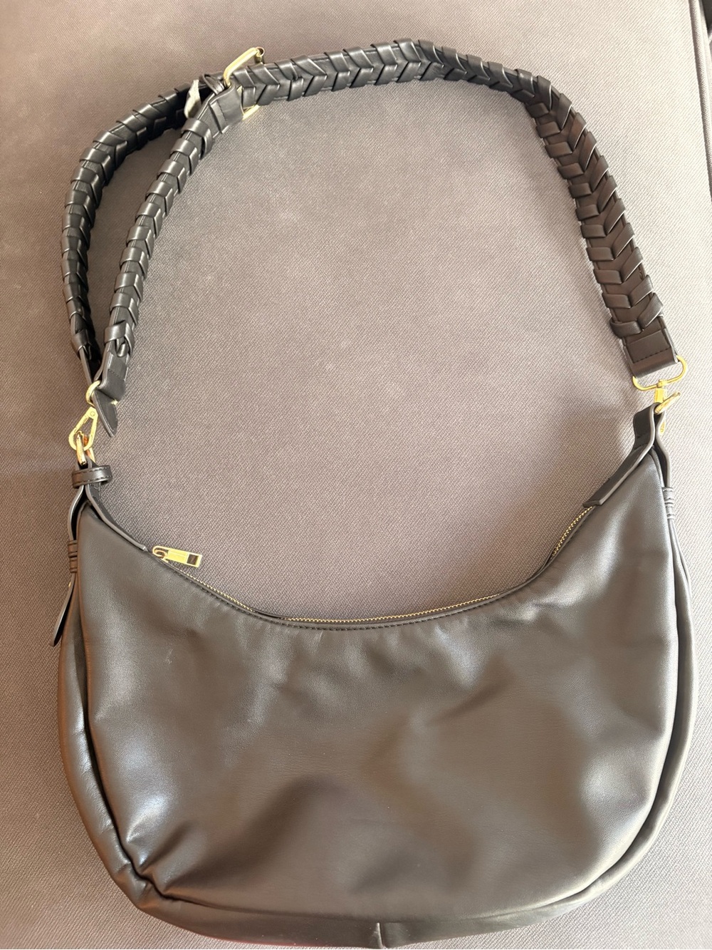 Braided-Handle Shoulder Bag in Black
